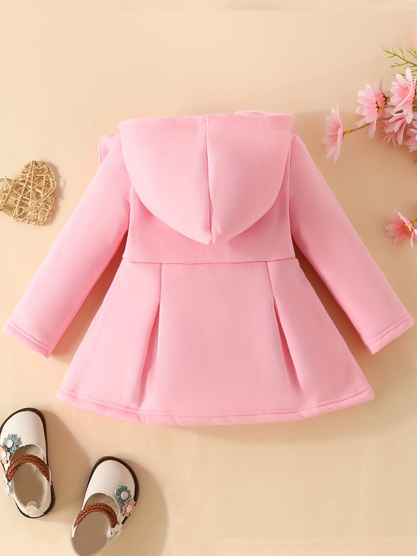 [Charming Coat] Red Fleece-Lined Hooded Coat | Charming Girls' Casual Button-Up, Long Sleeve Outerwear for Fall/Winter | Polyester & Spandex Blend, Non-Stretch Fabric