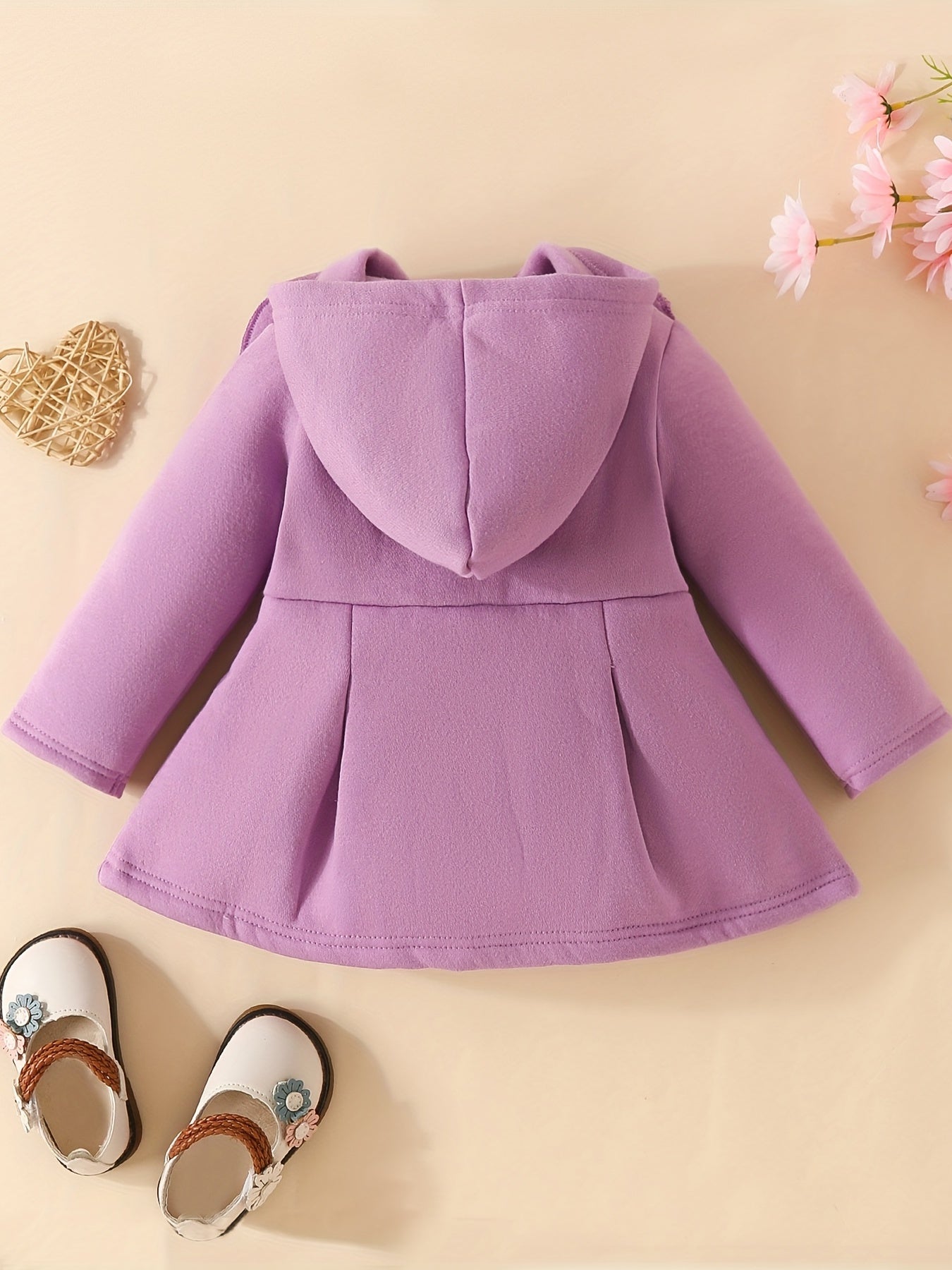 [Charming Coat] Red Fleece-Lined Hooded Coat | Charming Girls' Casual Button-Up, Long Sleeve Outerwear for Fall/Winter | Polyester & Spandex Blend, Non-Stretch Fabric