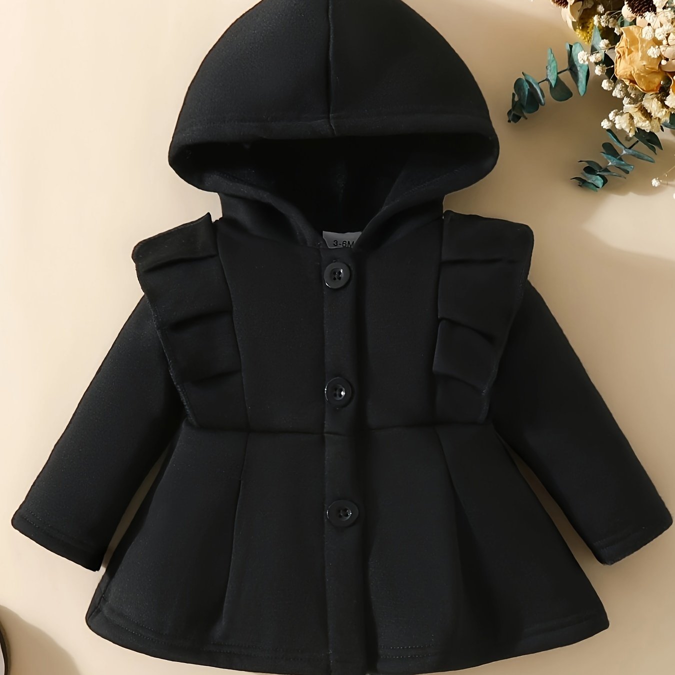 [Charming Coat] Red Fleece-Lined Hooded Coat | Charming Girls' Casual Button-Up, Long Sleeve Outerwear for Fall/Winter | Polyester & Spandex Blend, Non-Stretch Fabric