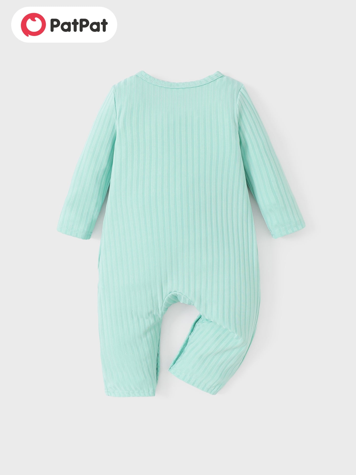 PatPat Baby Girl Cute All Over Rabbit Print/Solid Ribbed V Neck Short-sleeve Jumpsuit For Summer Outdoor Wear