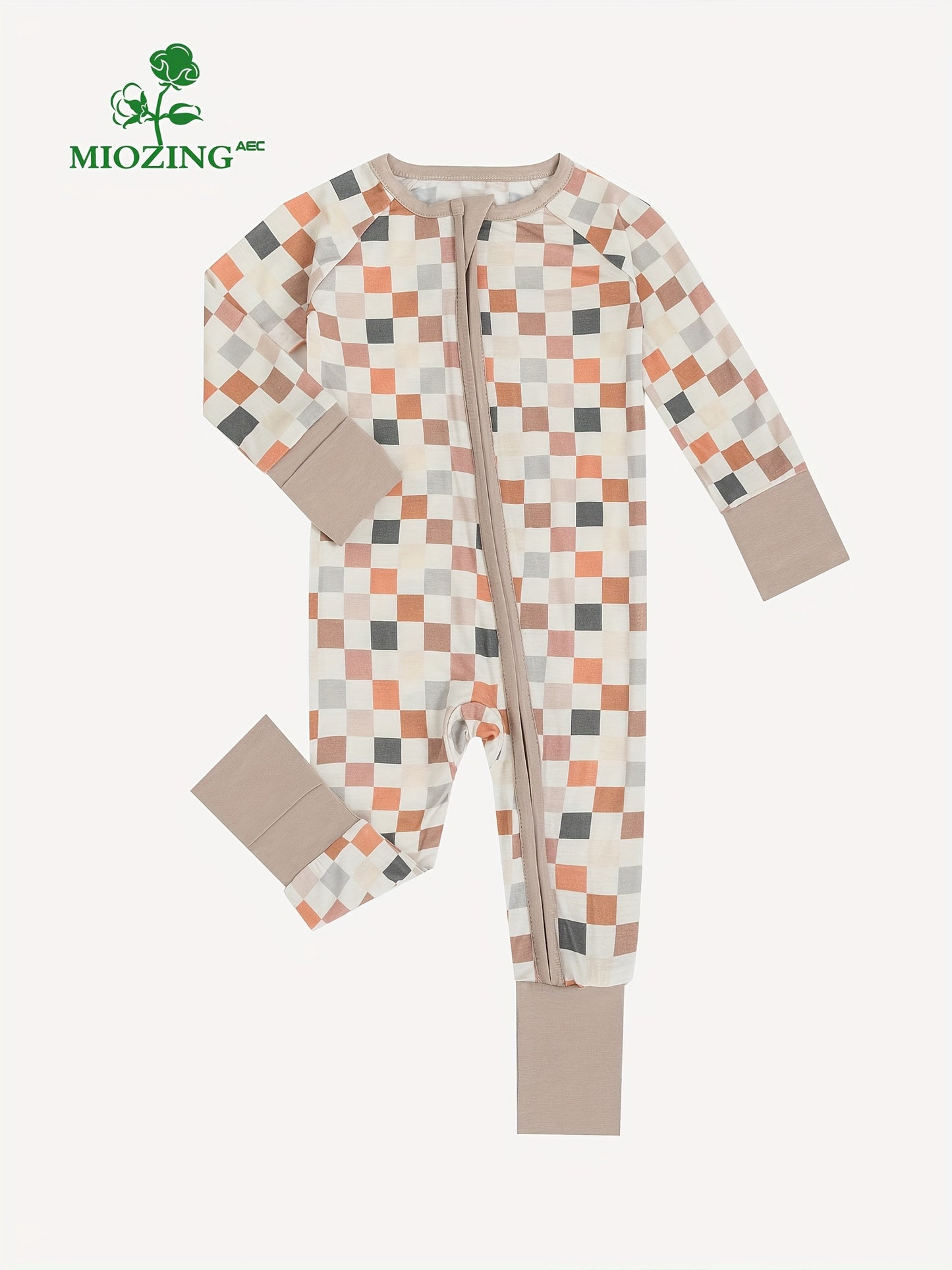 Cozy Bamboo Fiber Long Sleeve Baby Romper Jumpsuit - Soft, Breathable, Foldable Foot Cover, Zipper Design, Comfortable Wear - Perfect for Baby Boys and Girls, Everyday Casual Wear