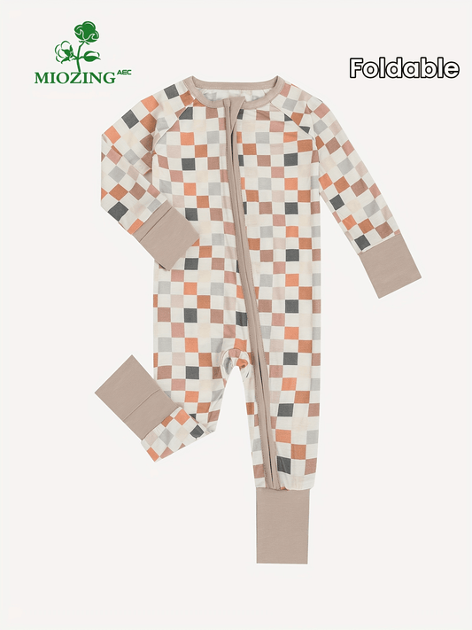 Cozy Bamboo Fiber Long Sleeve Baby Romper Jumpsuit - Soft, Breathable, Foldable Foot Cover, Zipper Design, Comfortable Wear - Perfect for Baby Boys and Girls, Everyday Casual Wear