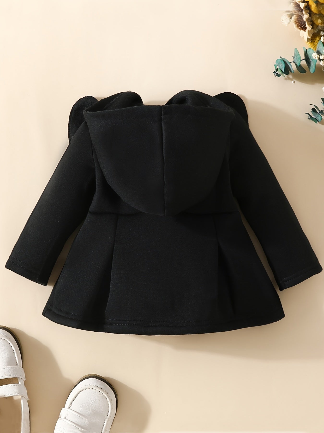 [Charming Coat] Red Fleece-Lined Hooded Coat | Charming Girls' Casual Button-Up, Long Sleeve Outerwear for Fall/Winter | Polyester & Spandex Blend, Non-Stretch Fabric